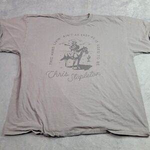 Chris Stapleton Hard Livin Cowboy Graphic T-Shirt Men 2XL Grey Country Music Tee